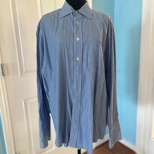 Vintage Burberry London Shirt 17 Blue White Stripe Long Sleeve